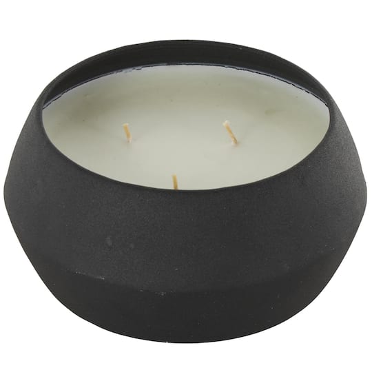 Ivory and Iris 30oz. Black with White Wax 3 Wick Creamy Vanilla Swirl Scented Textured Metal Candle